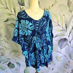 NAPUA | Honolulu Monstera Rayon Cover Up Dress in Blue sz OS